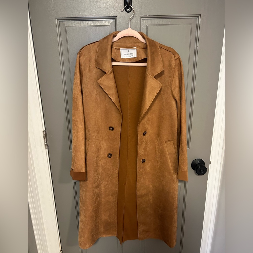 Stradivarius Camel Brown Faux Suede Coat XS